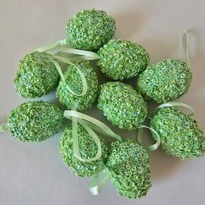 Set of 10 Sequin Easter Egg Ornaments – Pistachio Mint Green – Spring Decor